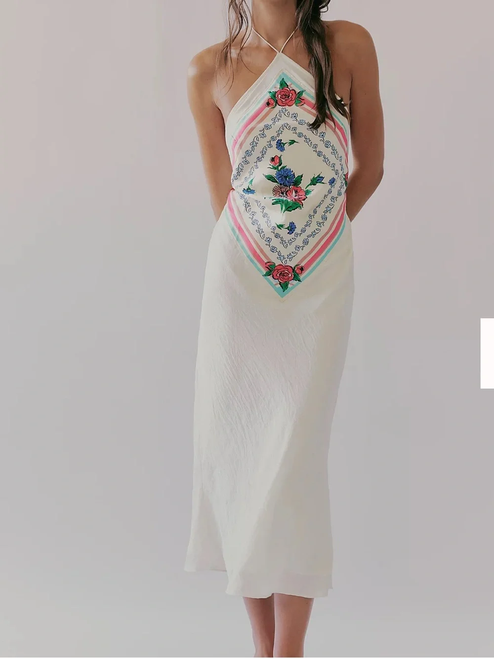 Citrine Midi Dress EUC white/pink combo